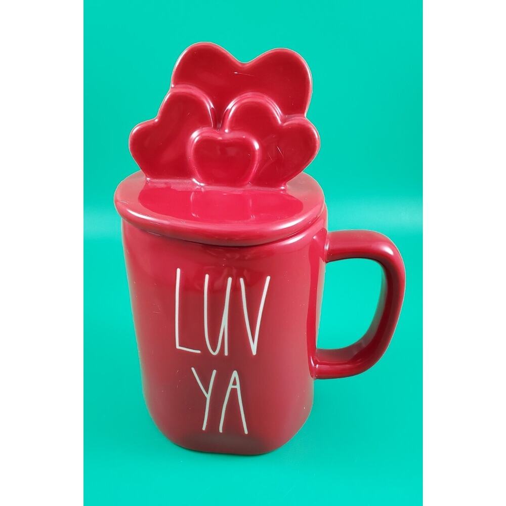 Rae Dunn “LUV YA” Red Valentines Love Mug With Topper Lid - New
